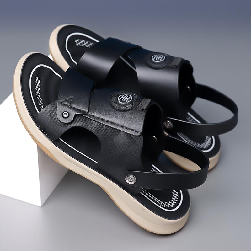 FashionNew Arrival Hot Sale Men's Sandals Non-slip Casual Leather Soft Slippers Dual-Purpose Open-toe Summer Shoes Versatile Half Drag