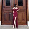 Temperament Celebrity Banquet Dress One-word Shoulder Dress Temperament Split Fork Waist Hips Fish Tail Dress
