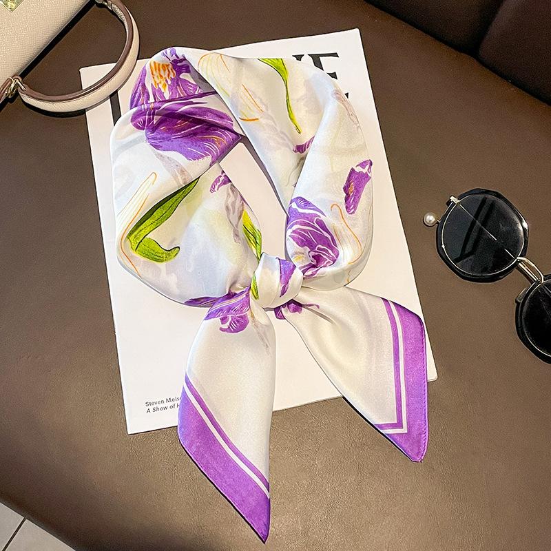 Luxury Brand  Silk Square Scarf Women Neck Hair Tie Band Beach Hijab Kerchief Head Headbands Bandana Female Foulard 70cm