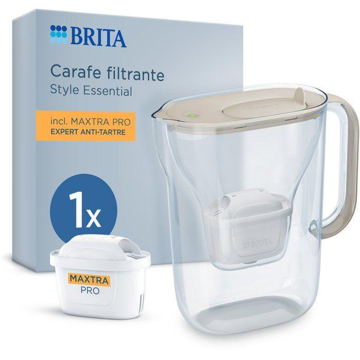 Carafe filtrante BRITA - Style Essential Sable - Capacité 2,4L dont 1,4L d'eau filtrée - 1 mois MAXTRA PRO EXPERT ANTI-TARTRE