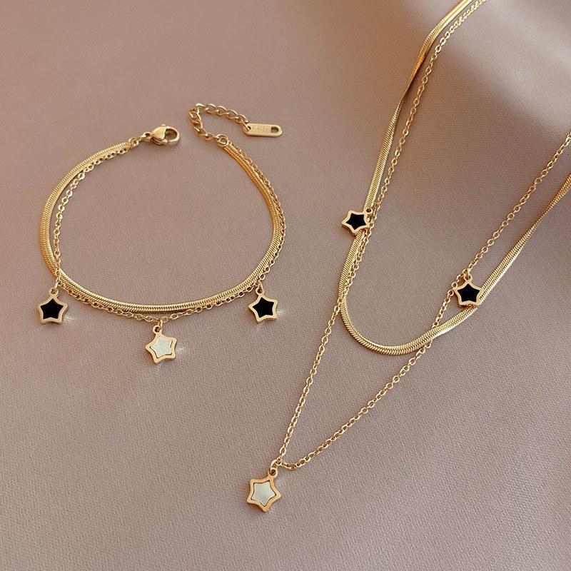 14k Gold Five-Pointed Star Shell Necklace - Women's Elegant Korean Clavicle Chain
