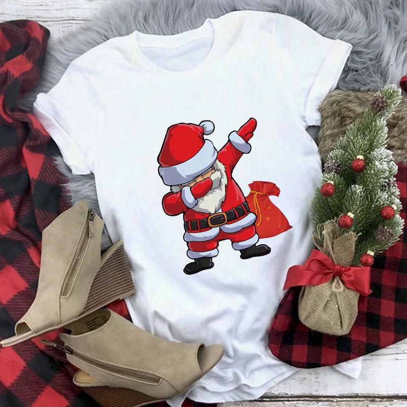 Women's Crew Neck Short Sleeve Graphic Print Christmas T-Shirts Loose Fit Casual Tees