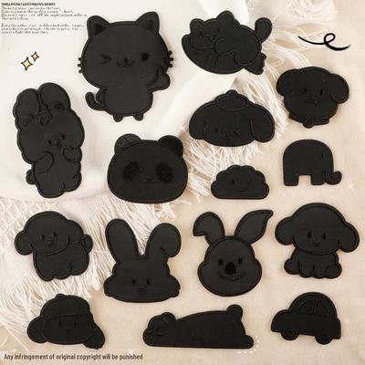 Self-Adhesive Cartoon Animal Black Embroidery Patch for Jackets