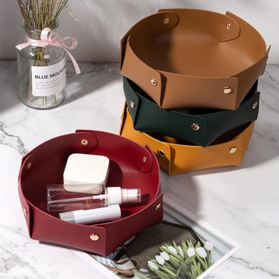 European Style PU Leather Desktop Storage Tray Porch Sundries Storage Basket Household Cosmetic Storage Pallet Home Storage Tool