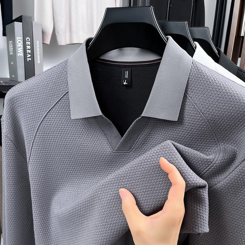 

Luxury Quality Men S V-Neck Hoodie Autumn New Solid Color Lapel Long Sleeve Shirt Business Classic Versatile Fashion Menswear M&Pack of 1 серый