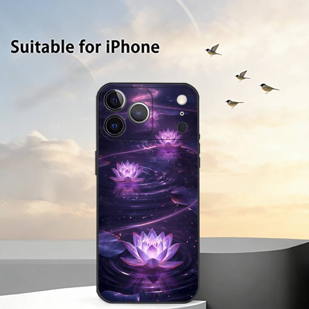 Shine Brightly Lotus Flower Phone Case For iPhone 17,16,15,14,13,12,11 Plus,Pro Max,XS,Soft Silicone Black Cover