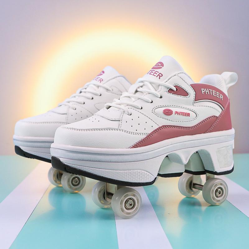 High Top Women's 4 Wheel Roller Shoes Fashionable Unisex With Wheels Dual-purpose Skating Casual Shoes Automatic Pop-up Sneakers