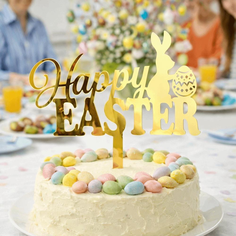 Acrylic Happy Easter Cake Topper Cartoon Decorative Rabbit Cake Toppers Rabbit Egg Pattern Easter Egg Bunny Decor
