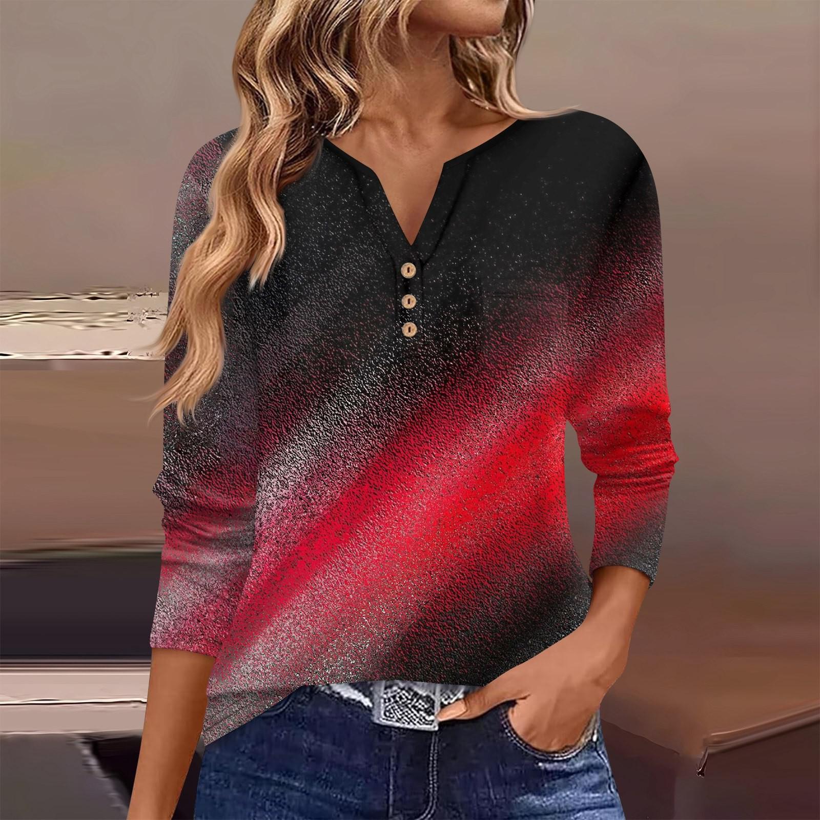 

Женская футболка с длинным рукавом на пуговицах, повседневная, выходного дня, модная, базовая, с V-образным вырезом, обычная, с карманом XL винный