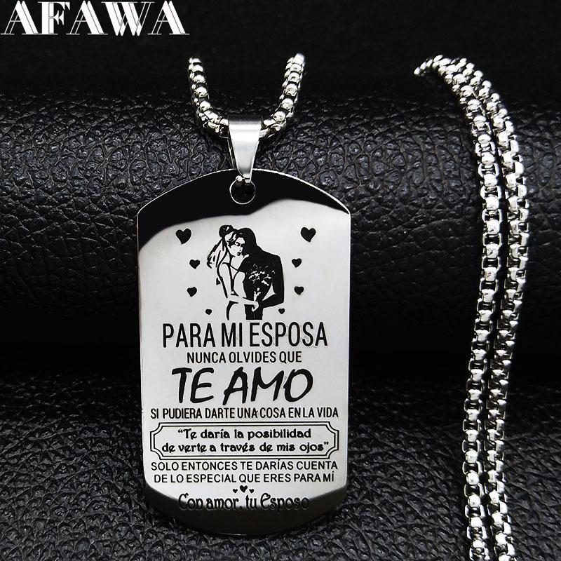 Fashion PAPA MI ESPOSA NUNA OLVIDES QUE TE AMO Long Big Stainless Steel Necklaces for Women Jewely cadenas mujer N523S01