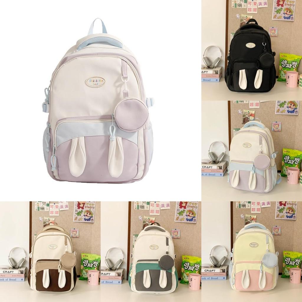 Blocking Color Large Capacity Backpack With Rabbit Ear Design And Print Letter