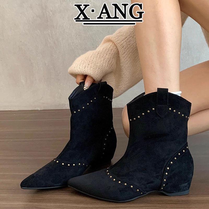 Cowhide inner height increase brown short boots children's Martin boots autumn and winter new elastic thin boots medium boots