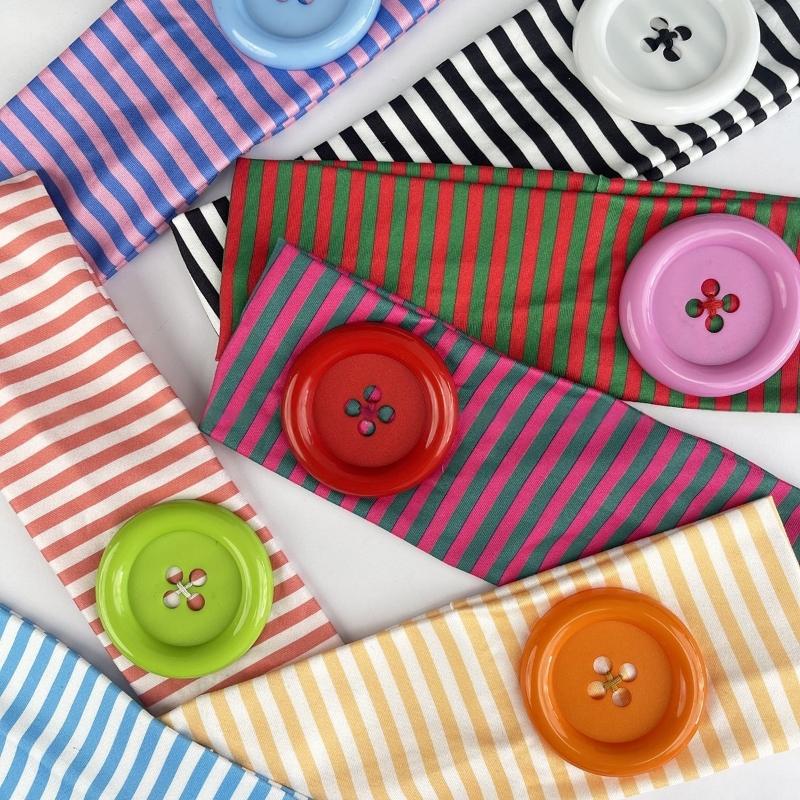 Summer Dopamine Large Button Stripe Headband Ins Style Spicy Girl Y2K Hairband Sports Fitness Hair Band Hair Accessories