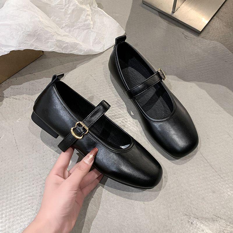 With skirt one-word buckle with flat-soled single shoes 2025 new French retro shallow mouth square head comfortable versatile single shoes women