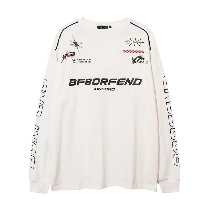 

American Trendy Brand Hip Hop Racing Suit Long-Sleeved T-Shirt Men S American Street Hiphop Casual Ins Trendy Bottoming Shirt Sweater M белый