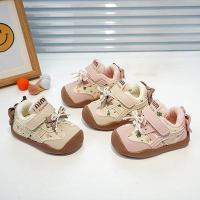 Winter Baby Girls' Walking Shoes (0-3 Years), Infant Bow Shoes, Girls' Princess Boots, Warm Children's Fleece-Lined Shoes.