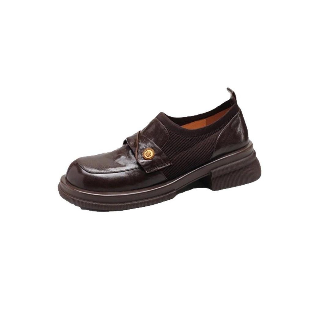 Soft leather high-end loafers women's spring and autumn platform one-pedal lazy shoes jk British style small leather shoes thick heel single shoes