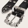 Women's Gothic Style Studded Belt Double Row Hole Adjustable Clasp Waist Band PU Leather Nonslip Design Fashion