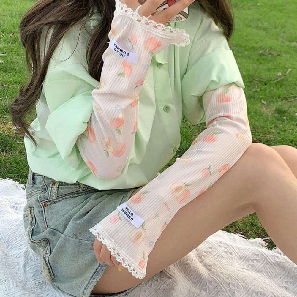 Peach Strawberry Sun Protective Sleeves Orange Watermelon Arm Covers  Girl