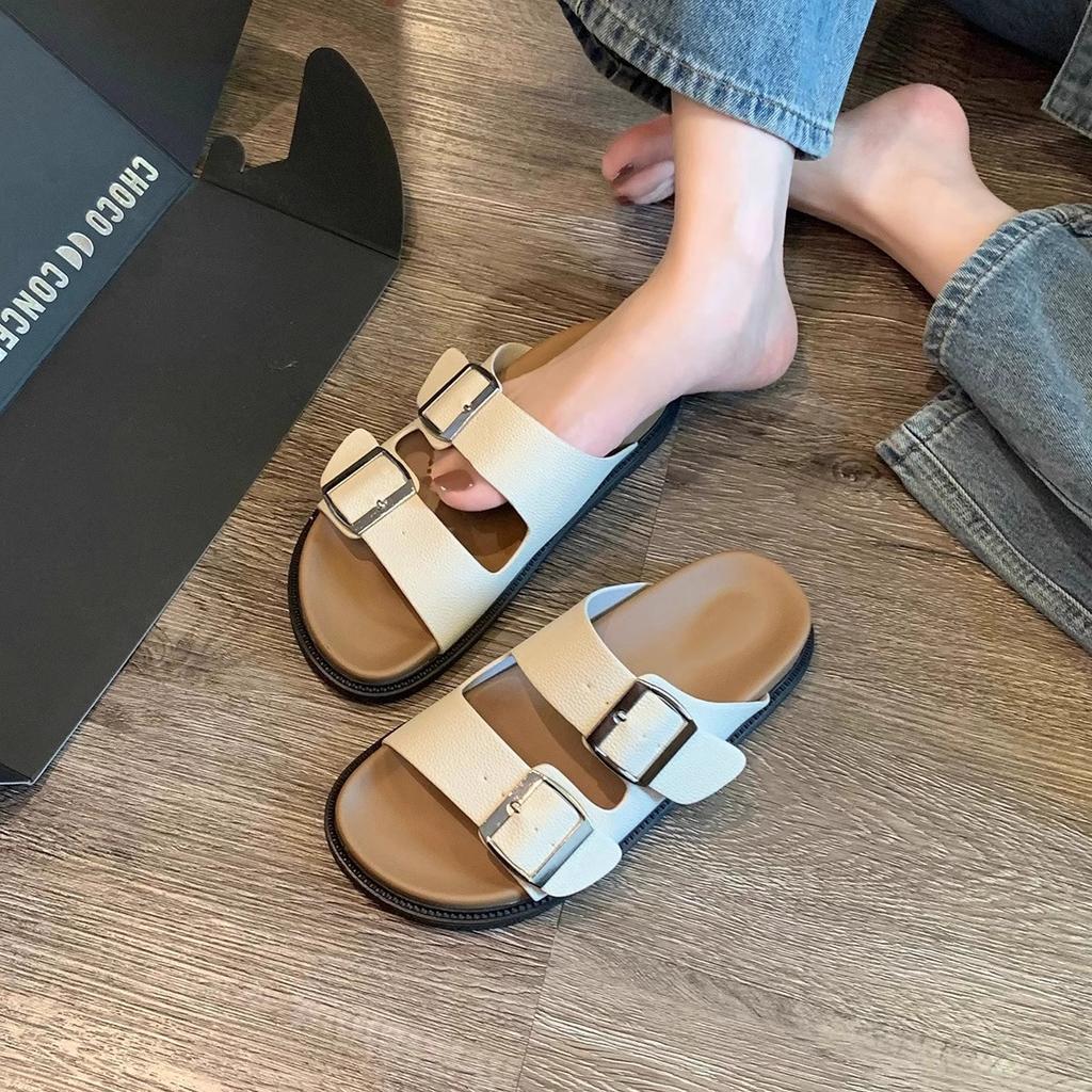 Cool Slippers for Women's 2025 Spring New Comfortable and Versatile Casual Belt Buckle for Outer Wear One-word Slippers Soft Bottom
