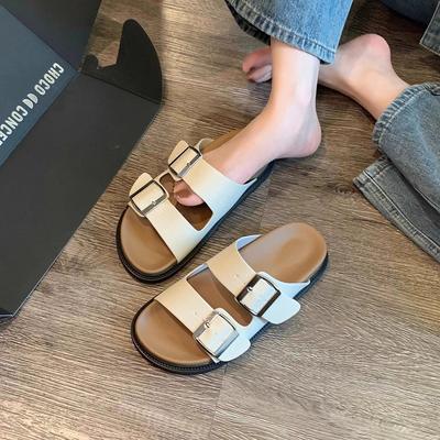 Cool Slippers for Women's 2025 Spring New Comfortable and Versatile Casual Belt Buckle for Outer Wear One-word Slippers Soft Bottom