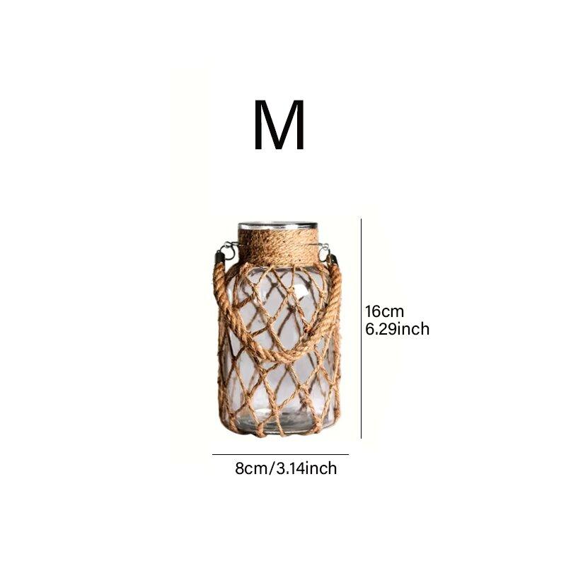 

Bohemian Vintage Creative Handwoven Mesh Pocket Clear Glass Vase Portable Floral Hydroponic Vase Decorative Ornament