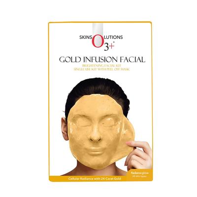 O3+ Gold Infusion Facial Brightening Kit with Peel Off Mask 45 Gm for Radiance Glow All Skin Types