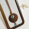 Retro Leather Rope Necklace with Wooden Alloy Pendant for Cotton and Linen Sweaters