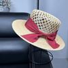 Hepburn Wind Day Single Raffia Hollow Straw Hat Women's Flat Top Sunscreen Top Hat Seaside Sunshade Beach Hat