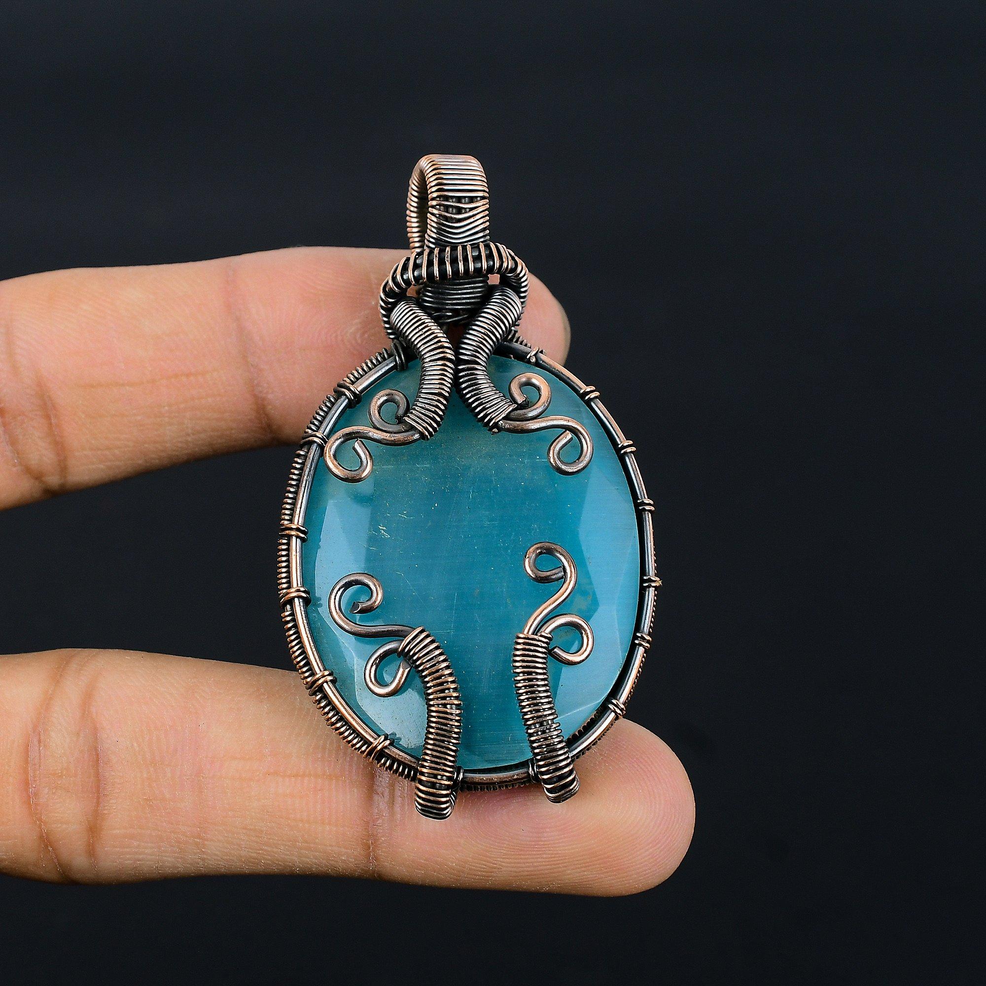 

Monalisa Pendant, 999 Copper Wire Wrapped Pendant Handmade Gemstone Jewelry, Gifts For Wife Brand New Pendant 2.55 Inches