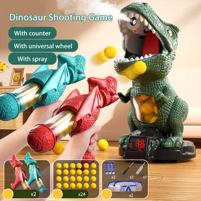 Electric Dinosaur Shoot Toy for Kids 6-12 Remote Control Dino Game with Steam Auto Scoring Spray LED Light Multiplayer Party Shoot Game