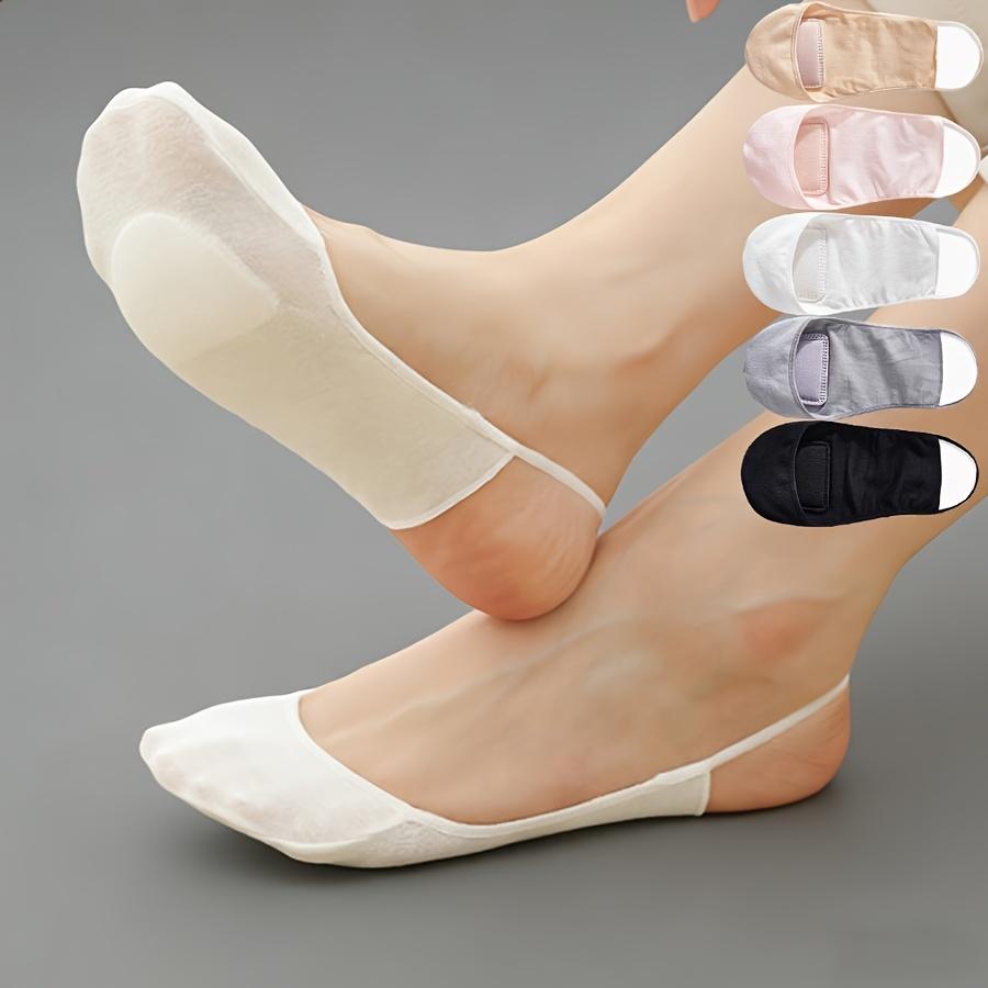 5 Pairs Women Invisible Boat Socks, summer thin shallow mouth design. Anti-slip half sole, heel drop-proof, comfortable socks