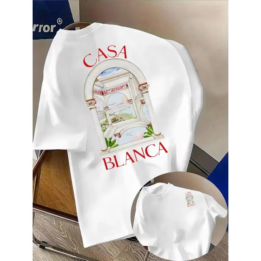 Hot Casablanca Aesthetic Architectural Graphic Print T-Shirt Men Women Cotton O-Neck Short Sleeve Summer Tee Neutral Streetwear Casual Oversized Top