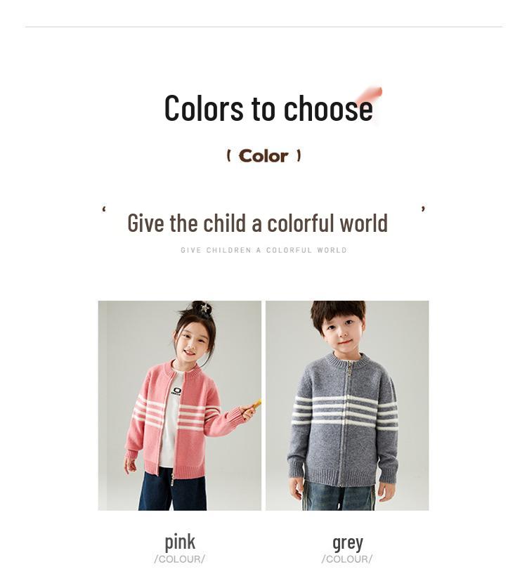 Kids' Wool Zip Cardigan: High-Collar Knit Sweater for Boys & Girls - Korean Casual Cashmere Trend.