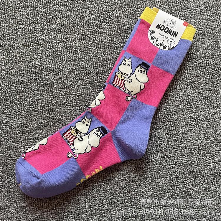 Calzini di Cotone alla Moda Moomin Cartone Animato a Metà Polpaccio - Stile Quattro Stagioni One Size (36-40)