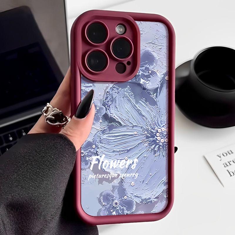 

Мягкий чехол для телефона из термополиуретана конфетного цвета для iPhone 16 Pro 15 14 Plus 13 12 11 Pro Max Xs Xr 8 7, противоударный, рельефный, с синим цветочным узором, защитная крышка для объектива iPhone 7 / 8