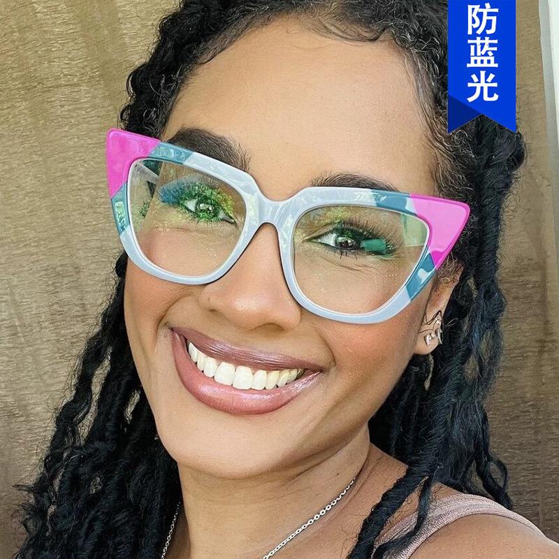 Cat eye color matching glasses frame new trend anti-blue light ins personalized flat glasses European and American retro glasses frame