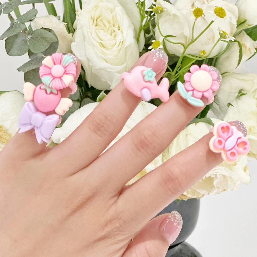 Non-Toxic 36Pcs Kids Cute Princess Rings Resin Cartoon Jewelry Flower Shape Ring Set Creative Accessories Toys For Children Birthday Gifts