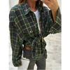 Camicie a Righe e a Quadri Morbide da Donna Stile Retrò Primavera/Autunno 2026 Collo a Revers a Quadri Manica Lunga Tasca Camicetta Casual Semplice Elegante Top Abbigliamento da Ufficio