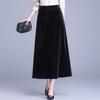 Black High-Waisted A-line Velvet Skirt - Elegant Mid-Length Design for Spring & Autumn