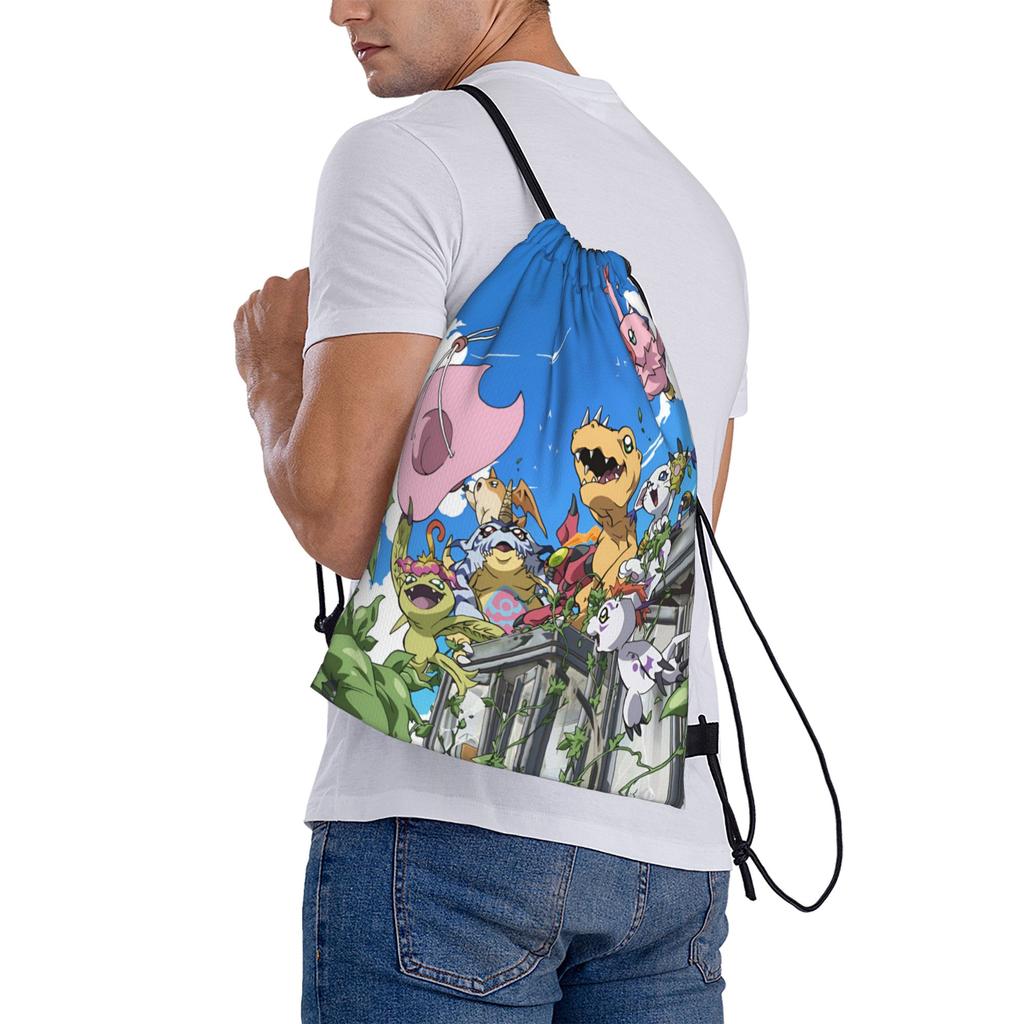 Custom D-Digimons Drawstring Bags for Shopping Yoga Backpacks Men Women Cartoon Sports Gym Sackpack