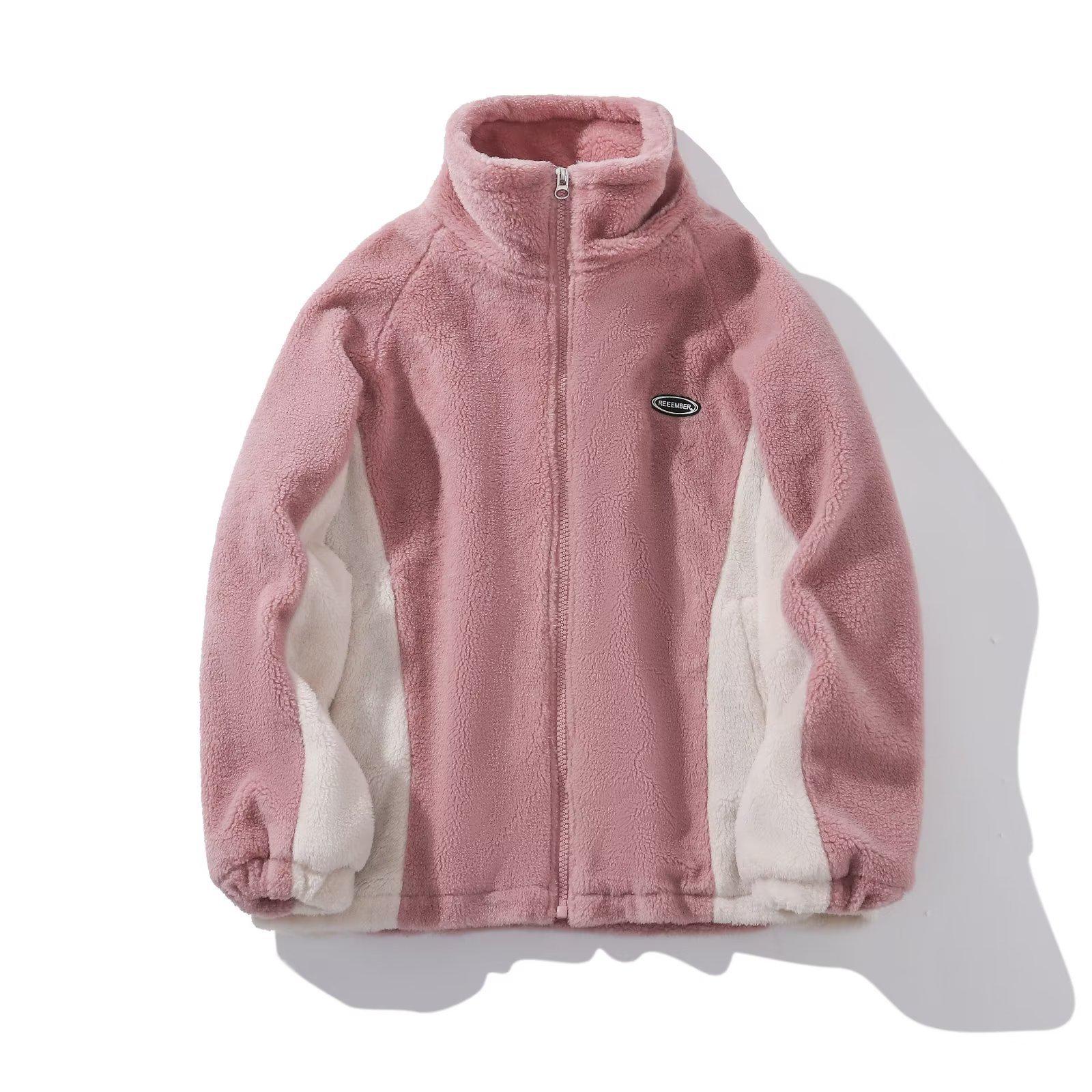 

Зимнее пальто унисекс из овчины с бархатной подкладкой – модный свободный крой с контрастным флисом. L розовый