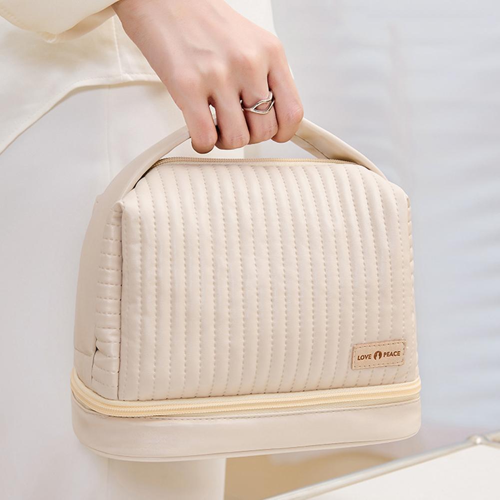 PU Makeup Brushes Pouch Dry Wet Separation Double-layer Toast Cake Shape Storage Bag Waterproof Large-capacity for Business Trip