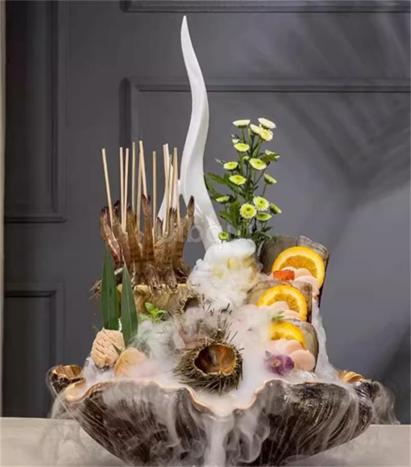 resin Shell fish sharp Sashimi dry Ice Plate Seafood sushi Platter tray Salmon Plate Dry Ice Artistic Conception Dish Tableware