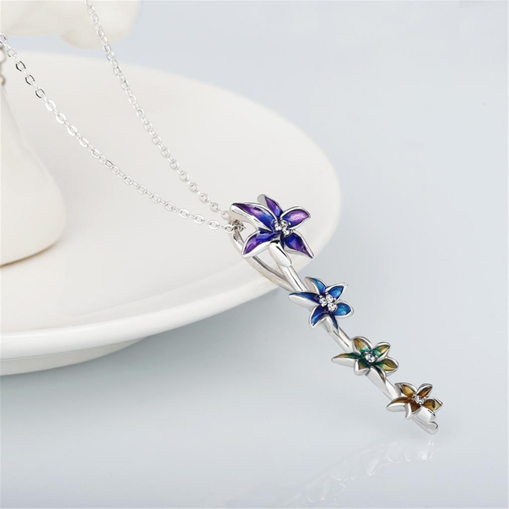 Japanese and Korean Popular Multicoloured Flower Pendants with Zircon Enchasing Glue Elegant Temperament Womens Necklace