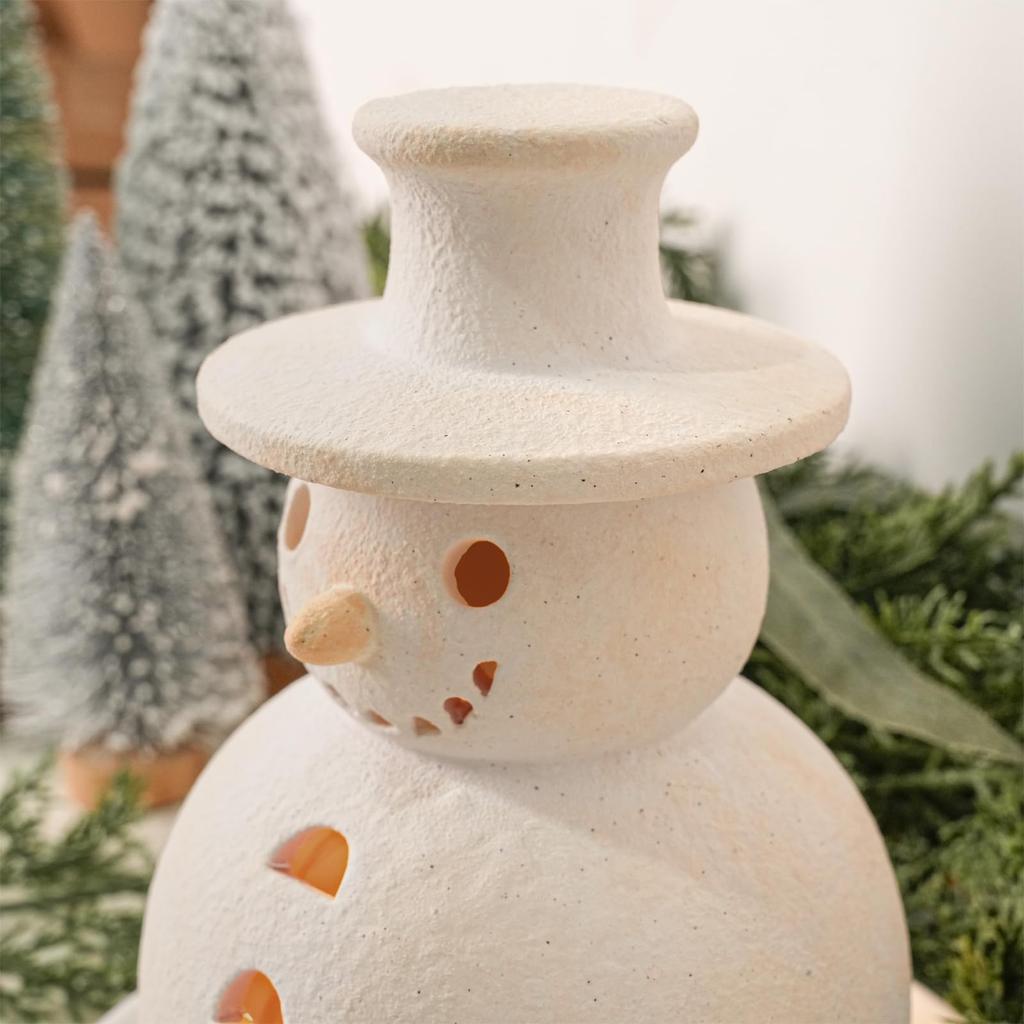 Christmas Decorations - Handmade Snowman Figurine - 1 Pack Winter Holiday Rustic Unique Decor For Home Table Room Indoor Outdoor
