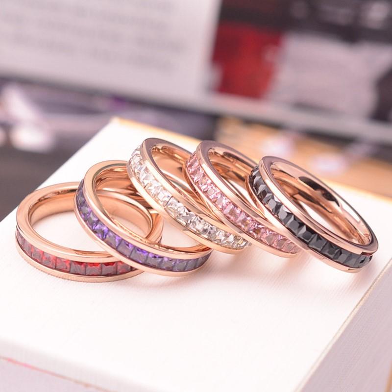 

Stainless Steel Stackable Colorful CZ Eternity Ring Wedding Band for Women Girl Size 3-10 3 розовый