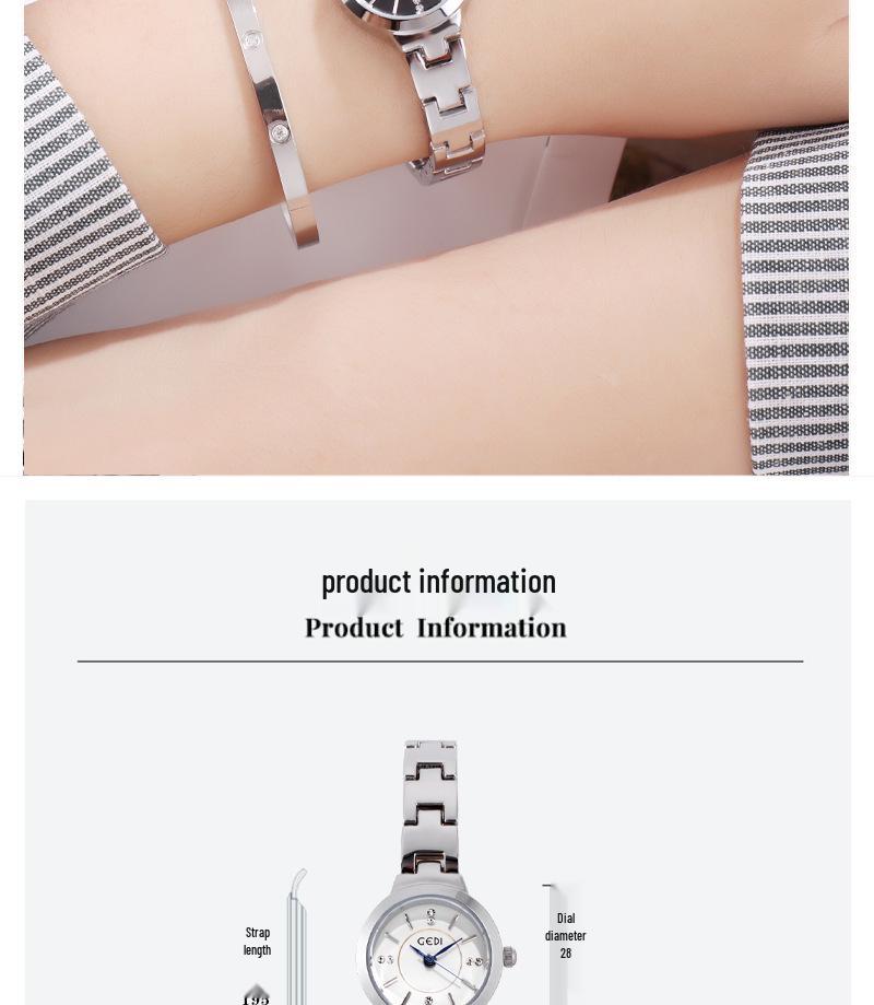 GEDI Exquisite Rhinestone Waterproof Alloy Bracelet Quartz Watch for Ladies