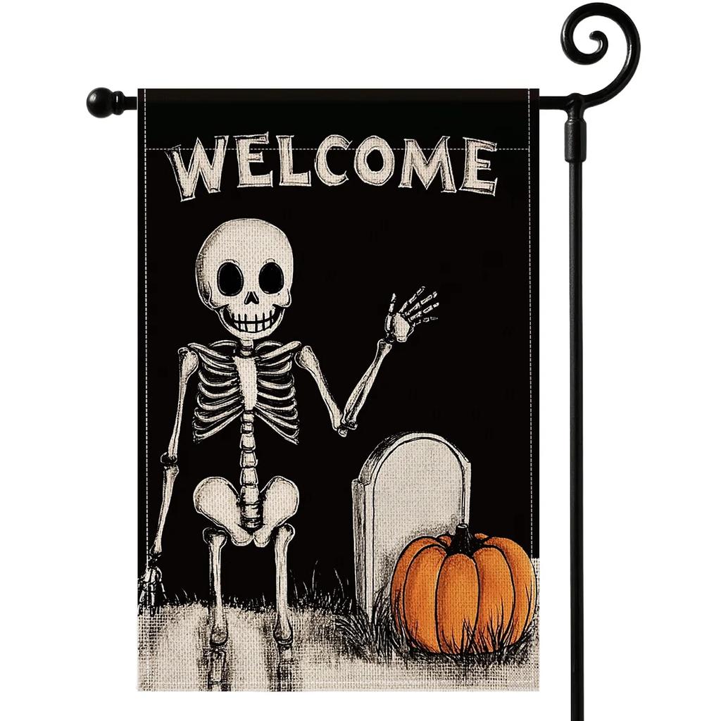 Halloween Garden Flag Pumpkin Ghost Halloween Flags 45x30cm Double Sided Yard Decoration Outdoor Welcome(excluding Flagpole)