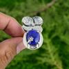 Natural Lapis Lazuli Stackable Flower Adjustable Ring 925 Silver For Women